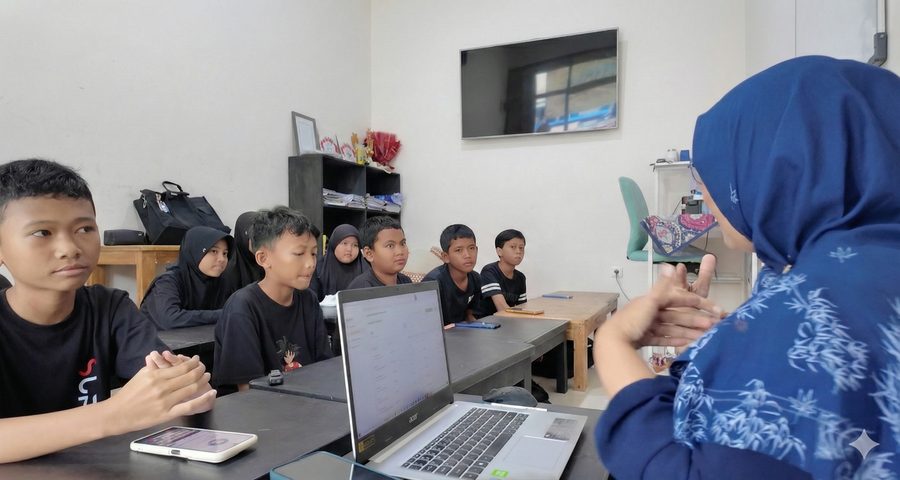 Guru dan siswa Bimbel Excited menggunakan Japi AI